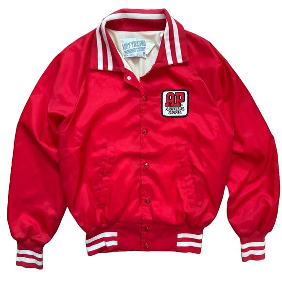 Vintage 80s AP Mufflers Pipes Nylon Bomber Jacket Size S Made In USA - Picture 1 of 8